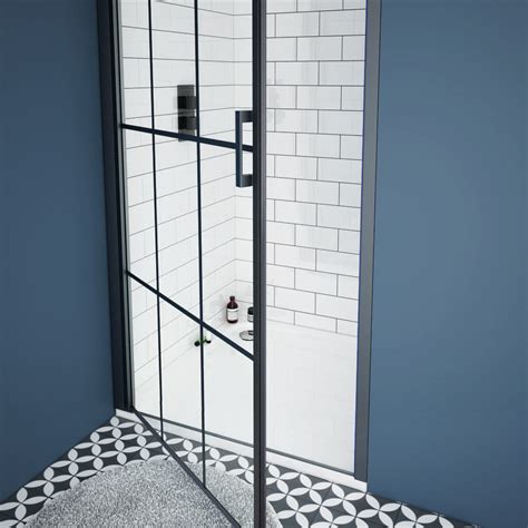 metal grid shower enclosure|black grid pivot shower door.